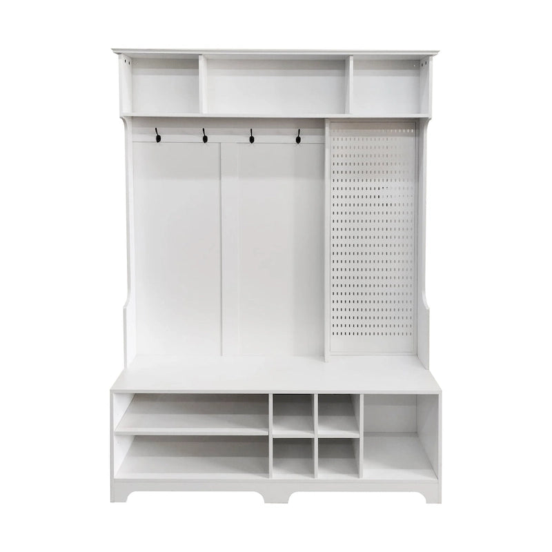 Hall Tree with Shoe Bench, Coat Rack, Storage Shelves and Pegboard - 5 in 1