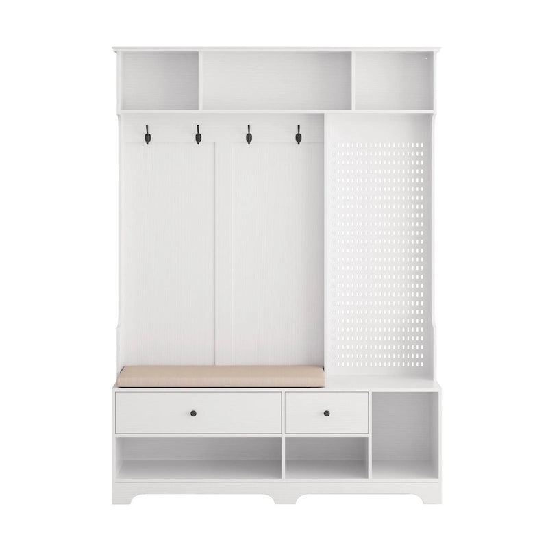 Hall Tree with Shoe Bench, Coat Rack, Storage Shelves and Pegboard - 5 in 1