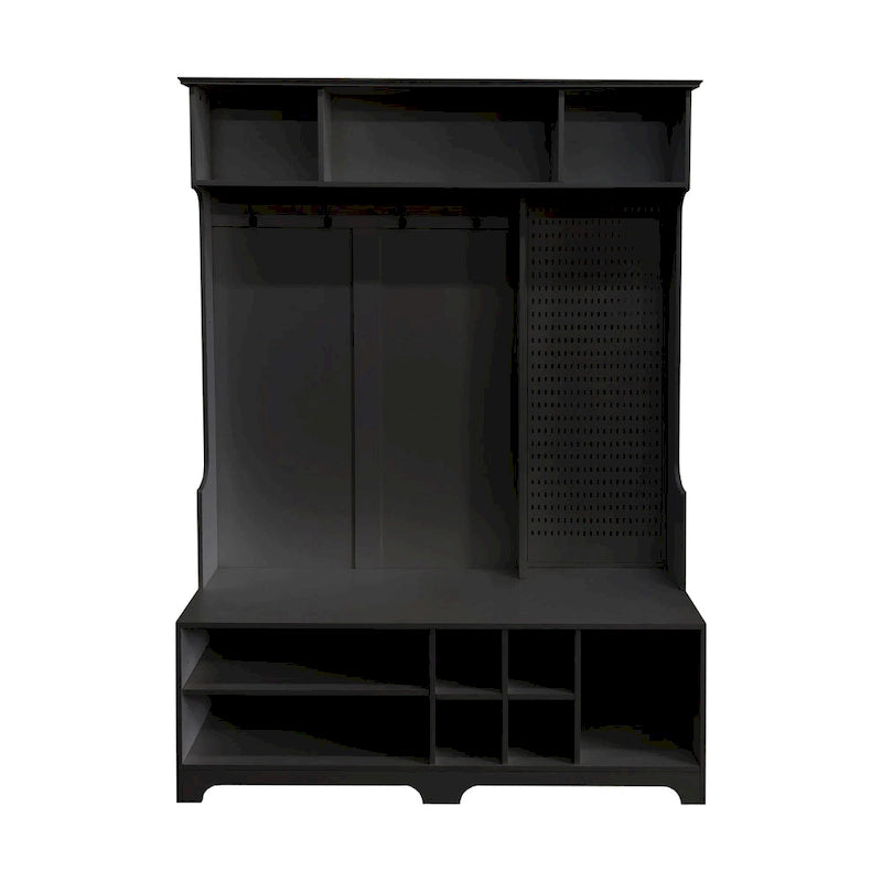 Hall Tree with Shoe Bench, Coat Rack, Storage Shelves and Pegboard - 5 in 1