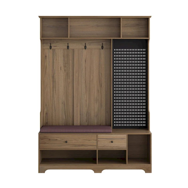 Hall Tree with Shoe Bench, Coat Rack, Storage Shelves and Pegboard - 5 in 1