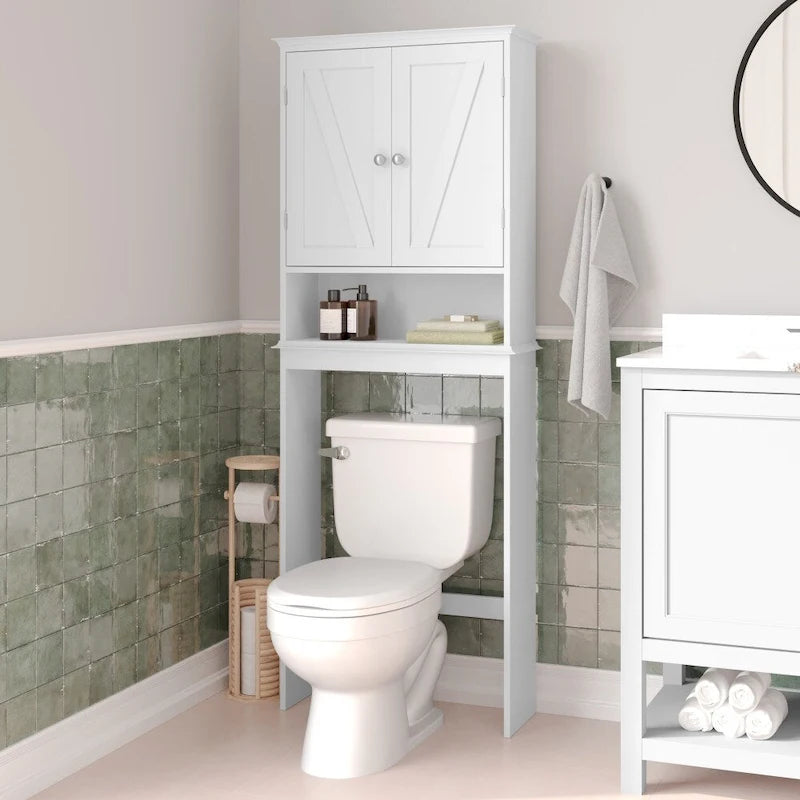 Brown Farmhouse Over the Toilet Storage Cabinet with 2 Shelves