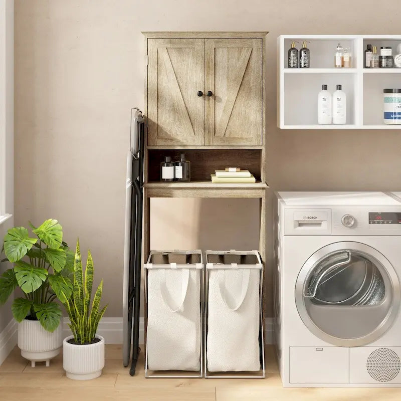 Brown Farmhouse Over the Toilet Storage Cabinet with 2 Shelves