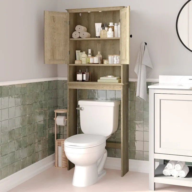 Brown Farmhouse Over the Toilet Storage Cabinet with 2 Shelves