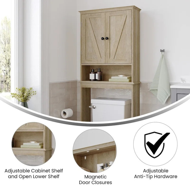 Brown Farmhouse Over the Toilet Storage Cabinet with 2 Shelves