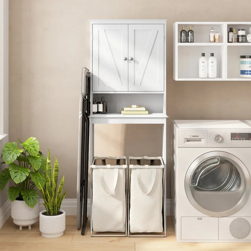 Brown Farmhouse Over the Toilet Storage Cabinet with 2 Shelves