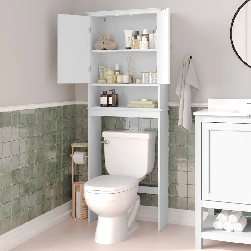 Brown Farmhouse Over the Toilet Storage Cabinet with 2 Shelves