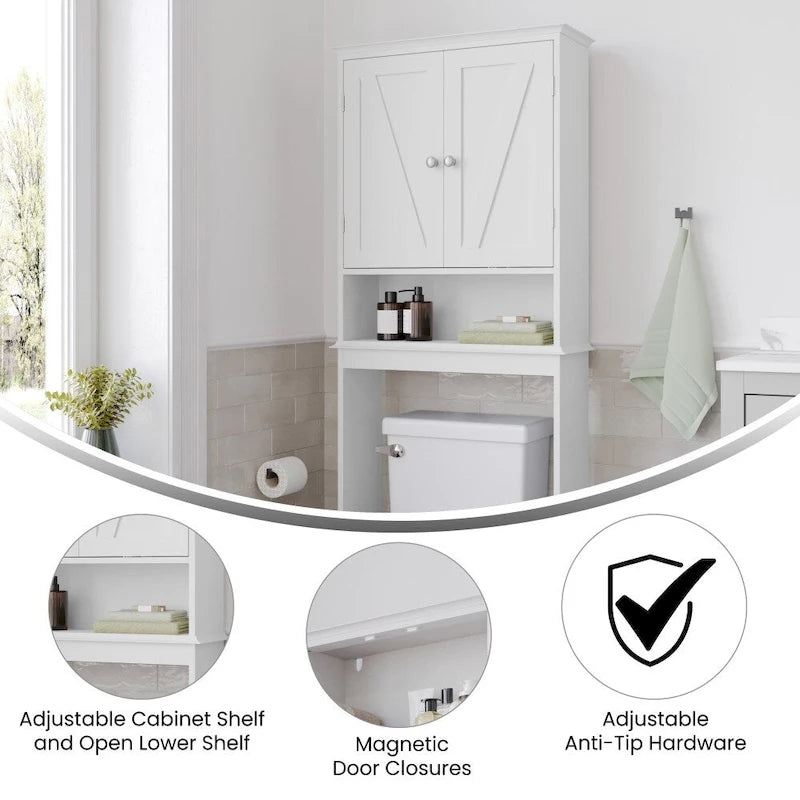 Brown Farmhouse Over the Toilet Storage Cabinet with 2 Shelves