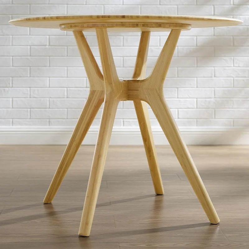 36 Inch Round Solid Bamboo Dining Table in Copper Finish - Danish Style