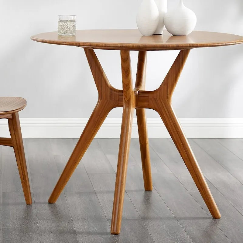 36 Inch Round Solid Bamboo Dining Table in Copper Finish - Danish Style