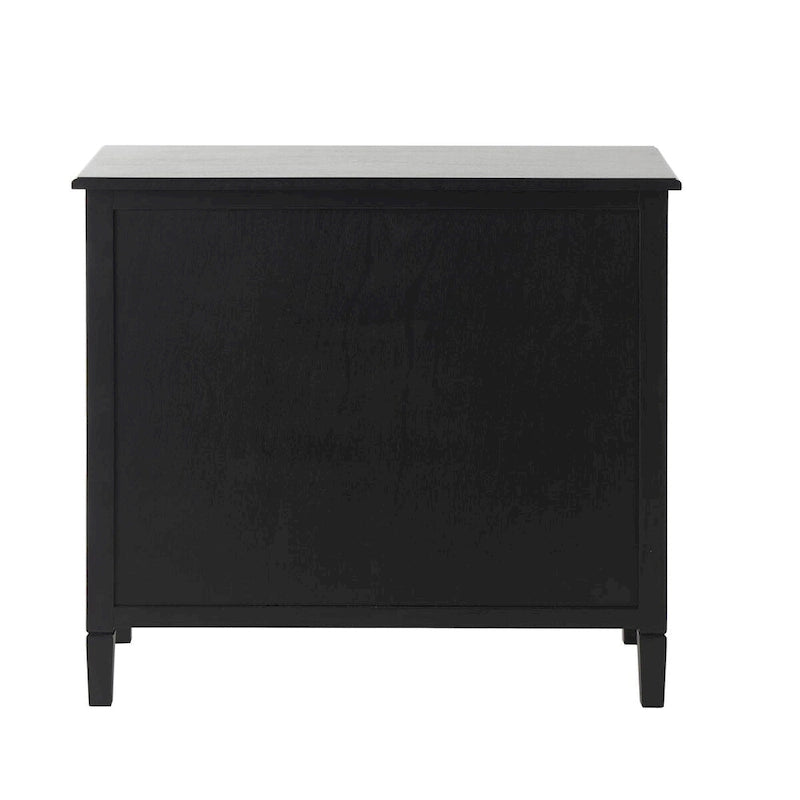 Handmade Black Wood Storage Cabinet with Rattan Front, 2 Drawers and 2 Doors