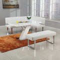 White Faux Leather Dining Bench with Stainless Steel Legs