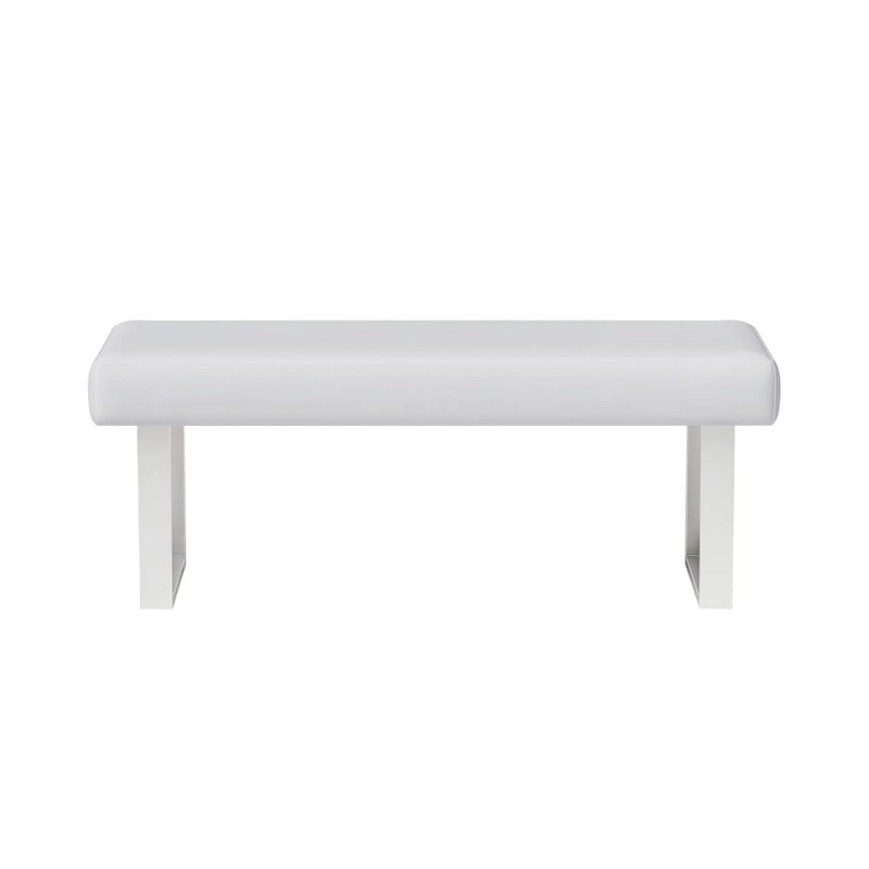 White Faux Leather Dining Bench with Stainless Steel Legs