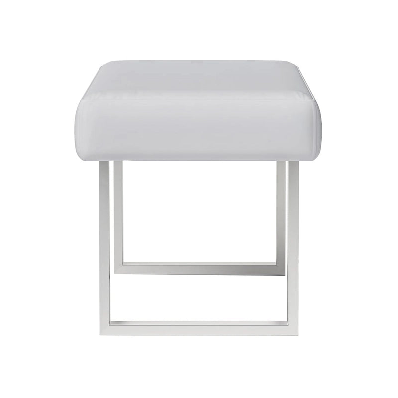 White Faux Leather Dining Bench with Stainless Steel Legs