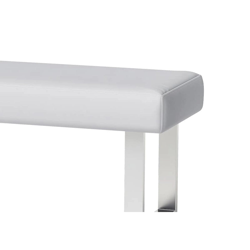 White Faux Leather Dining Bench with Stainless Steel Legs