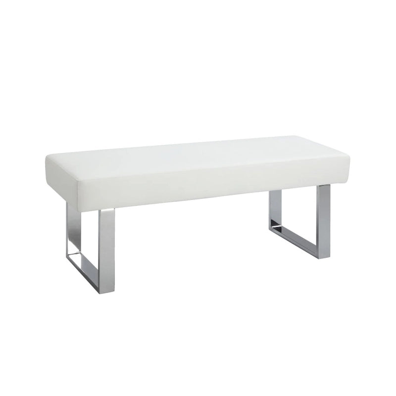 White Faux Leather Dining Bench with Stainless Steel Legs